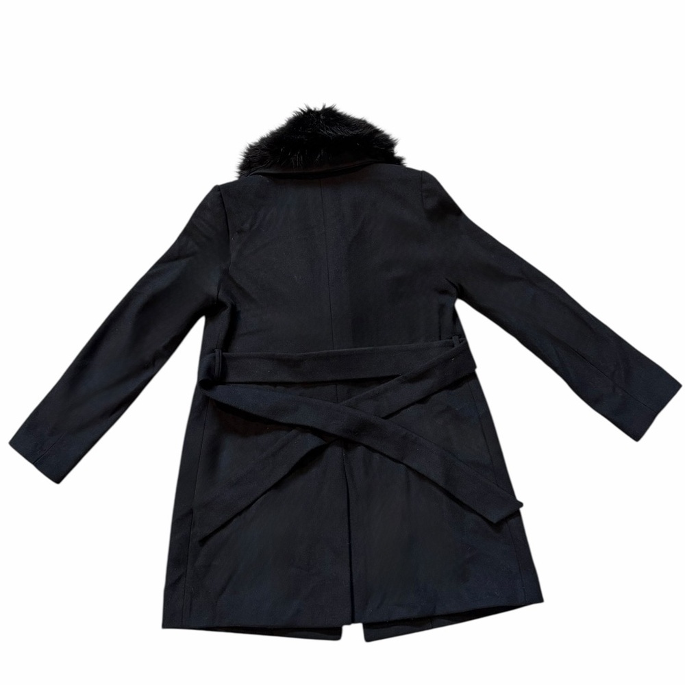 H&M Black Wool Blend Coat With Faux Fur Collar Size 6 - Picture 2 of 7
